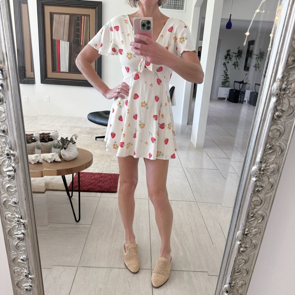 Privacy Please Dixie Mini Dress Strawberry Floral Print Plunge Neck Size S